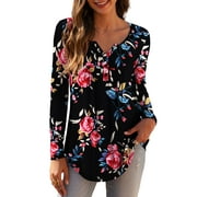 A.JESDANI Womens Plus Size Long Sleeve Tops Tunic Tops Casual Floral Henley Shirts m-4x