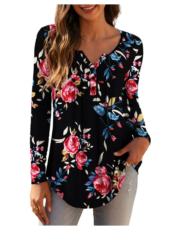 Women's Plus Size Tunic Tops Long Sleeve V Neck Casual Blouses m-4x