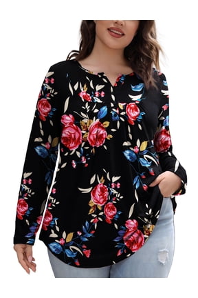 Women's Plus Size Tunic Tops Long Sleeve V Neck Casual Blouses m-4x