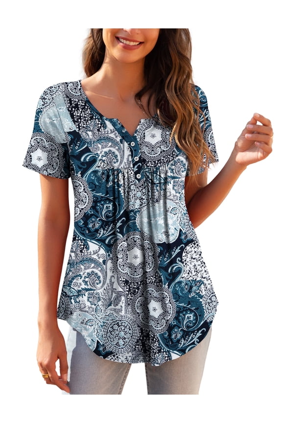 Women's Plus Size Tunic Tops Short Sleeve V Neck Casual Blouses M-4X
