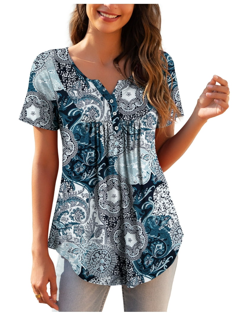 a.Jesdani Women's Plus Size Tunic Tops Short Sleeve V Neck Casual Blouses M-4X