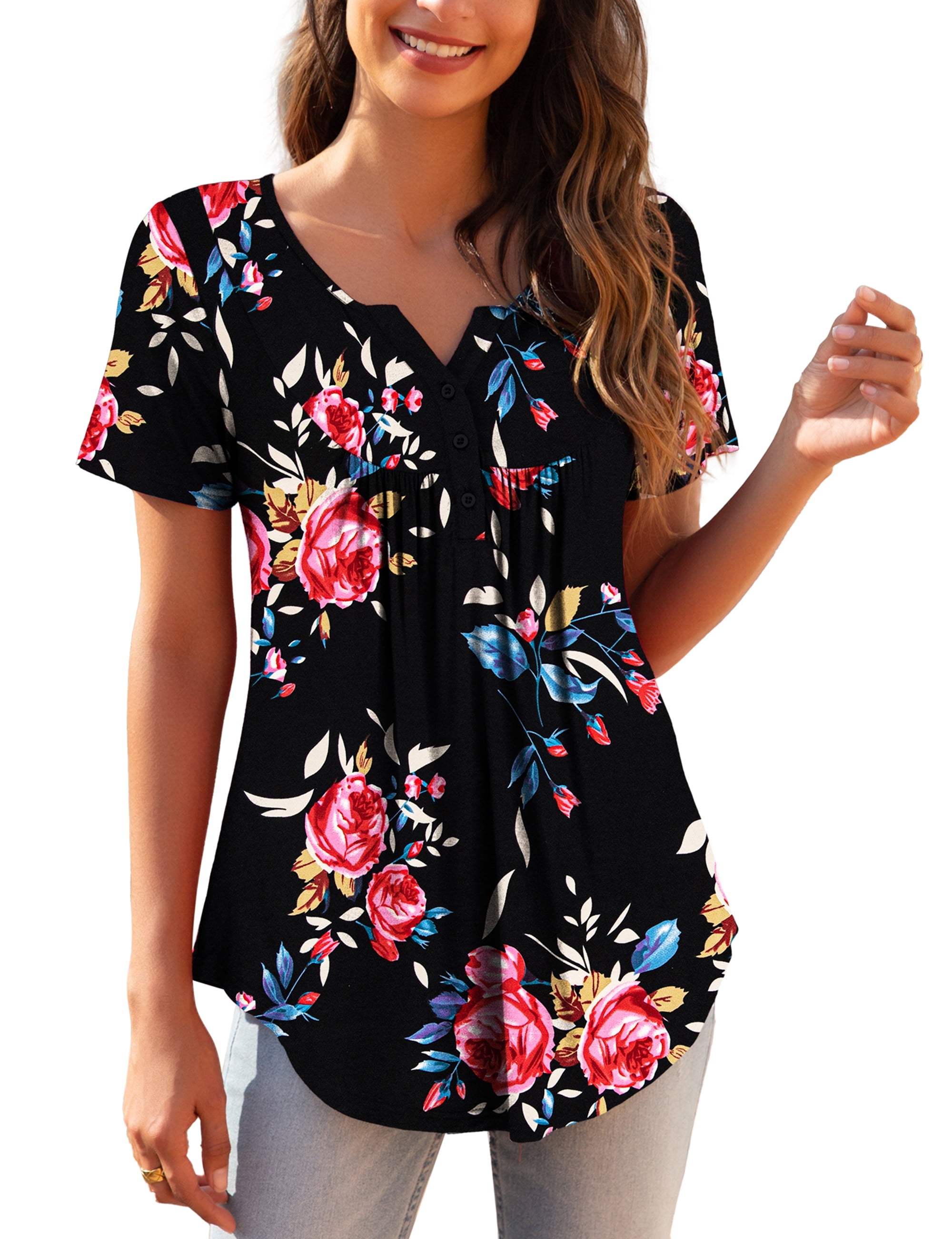 a.Jesdani Women's Plus Size V Neck Tunic Tops, Short Sleeve Casual ...
