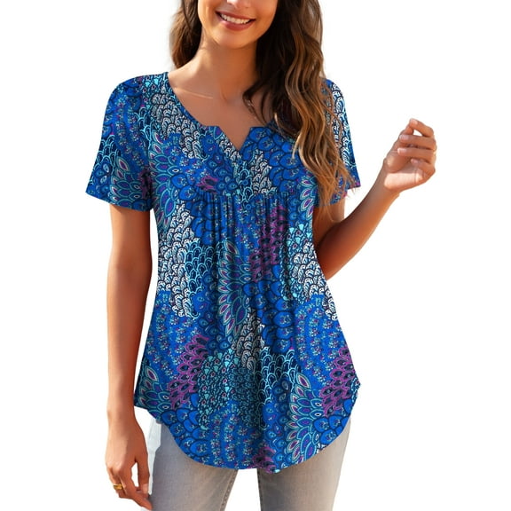 a.Jesdani Women's Plus Size Tunic Tops Short Sleeve V Neck Casual Blouses M-4X