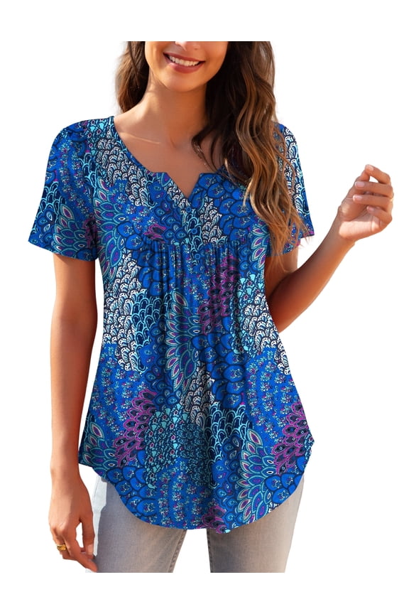 Women's Plus Size Tunic Tops Short Sleeve V Neck Casual Blouses M-4X