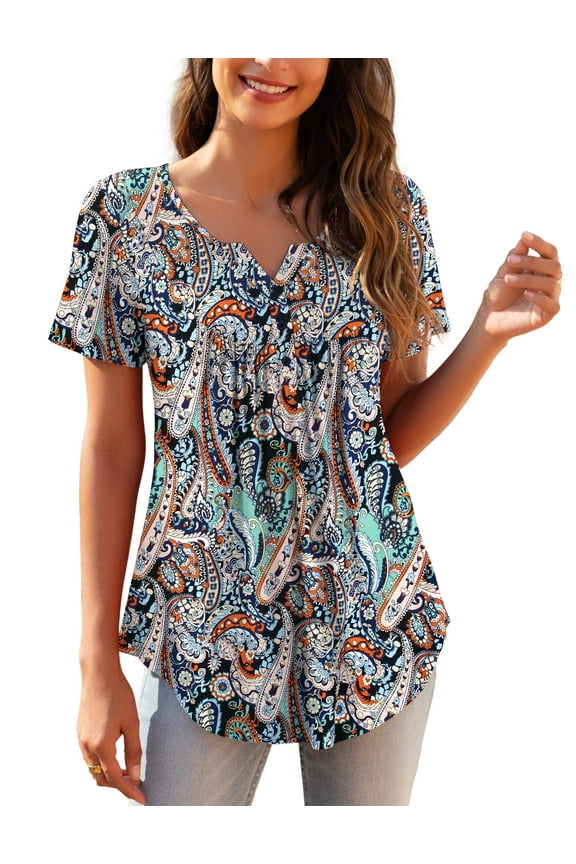 Women's Plus Size Tunic Tops Short Sleeve V Neck Casual Blouses M-4X