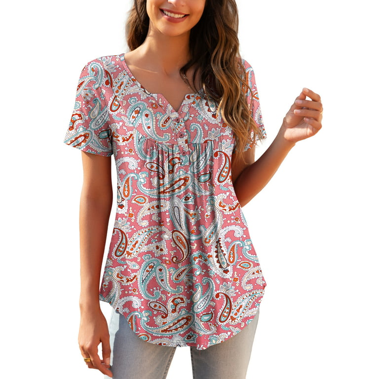 a.Jesdani Womens Plus Size Tunic Tops Short Sleeve Casual Floral