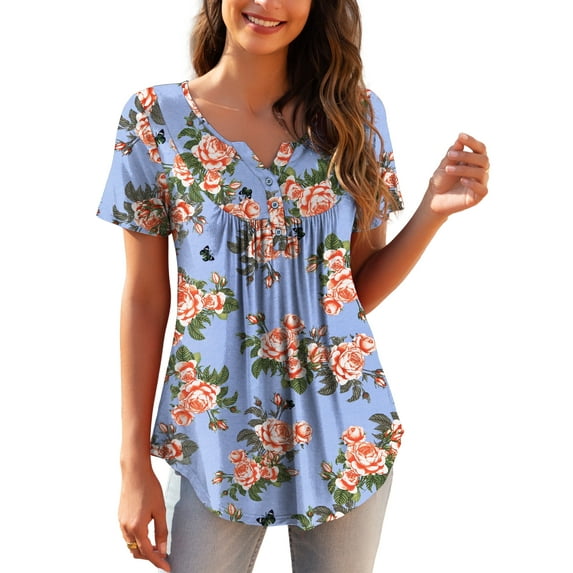 a.Jesdani Women's Plus Size Tunic Tops Short Sleeve V Neck Casual Blouses M-4X