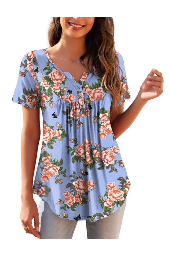 Women's Plus Size Tunic Tops Short Sleeve V Neck Casual Blouses M-4X