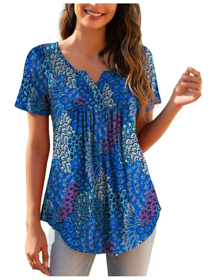 a.Jesdani Women's Plus Size Tunic Tops Short Sleeve V Neck Casual Blouses M-4X