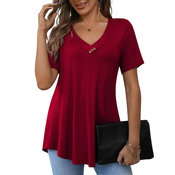 a.Jesdani Women's Plus Size Tunic Tops Short Sleeve V Neck Casual Blouses m-4x