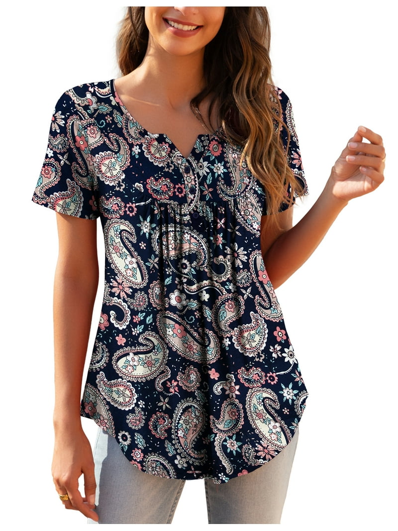 a.Jesdani Women's Plus Size Tunic Tops Short Sleeve V Neck Casual Henley Shirts m-4x