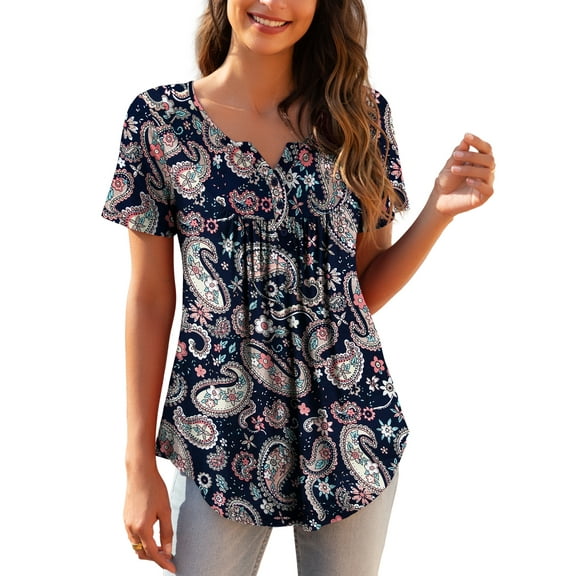 a.Jesdani Women's Plus Size Tunic Tops Short Sleeve V Neck Casual Henley Shirts m-4x