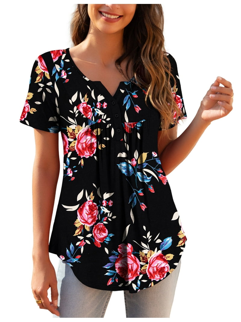 a.Jesdani Women's Plus Size Tunic Tops Short Sleeve V Neck Casual Henley Shirts m-4x