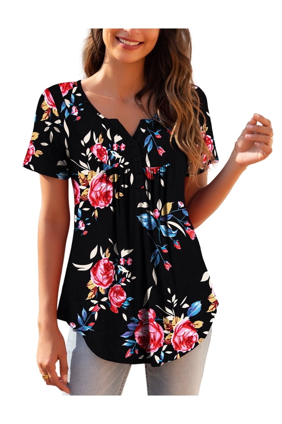 Women's Plus Size Tunic Tops Short Sleeve V Neck Casual Henley Shirts m-4x