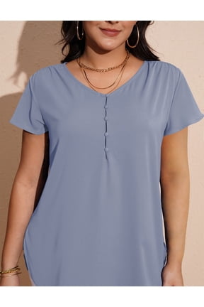 Women’s Plus Size V-Neck Blouse Casual Flowy Flutter Sleeve Tops with Button for Curvy Women M-4X