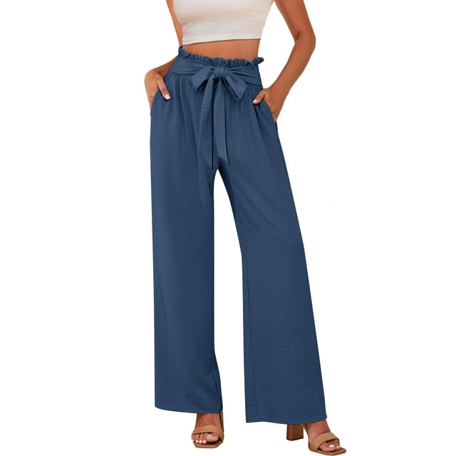 a.Jesdani Women's Wide Leg Lounge Pants High Waisted Elastic Tie Knot ...