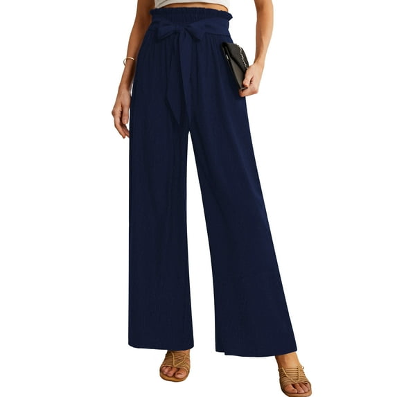 a.Jesdani Women's Wide Leg Lounge Pants High Waisted Elastic Tie Knot Loose Trousers with Pockets S-XXL