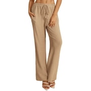 A.JESDANI Women's Wide Leg Pants with Pockets Casual Drawstring Elastic Waist Trousers for Work & Leisure S-XXL