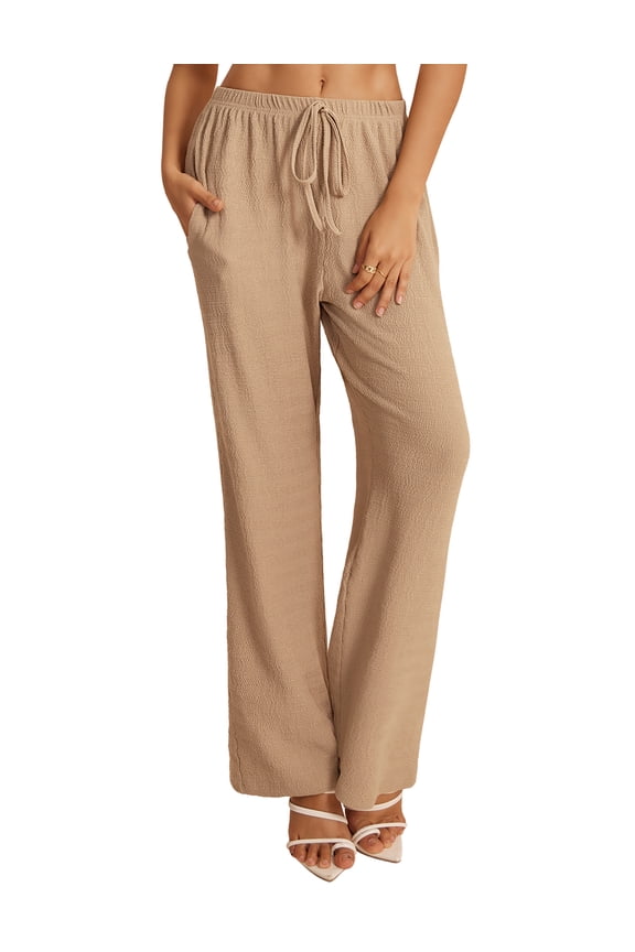 Women's Wide Leg Pants with Pockets Casual Drawstring Elastic Waist Trousers for Work & Leisure S-XXL