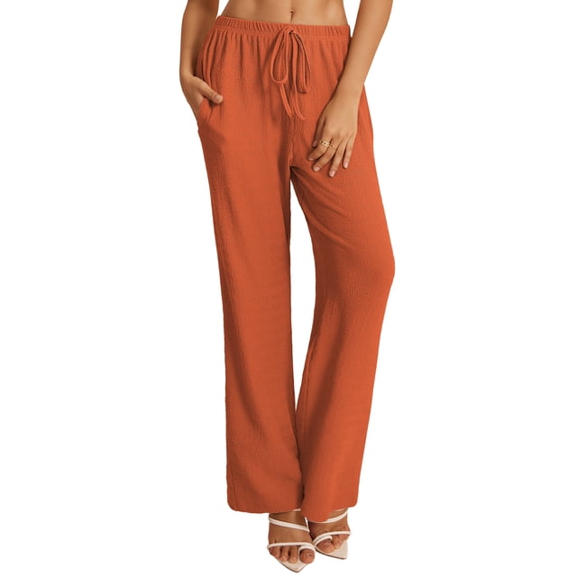 a.Jesdani Women's Wide Leg Pants with Pockets Casual Drawstring Elastic Waist Trousers for Work & Leisure S-XXL
