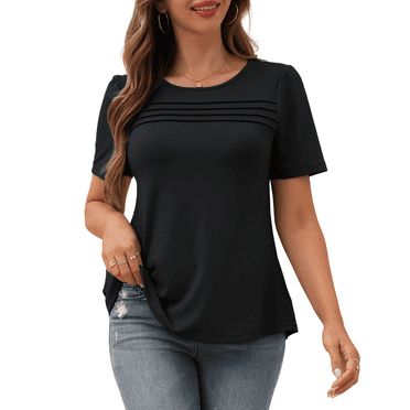a.Jesdani Womens Blouses Short Sleeve Tunic Tops Pleated Casual Summer Shirts m-3x
