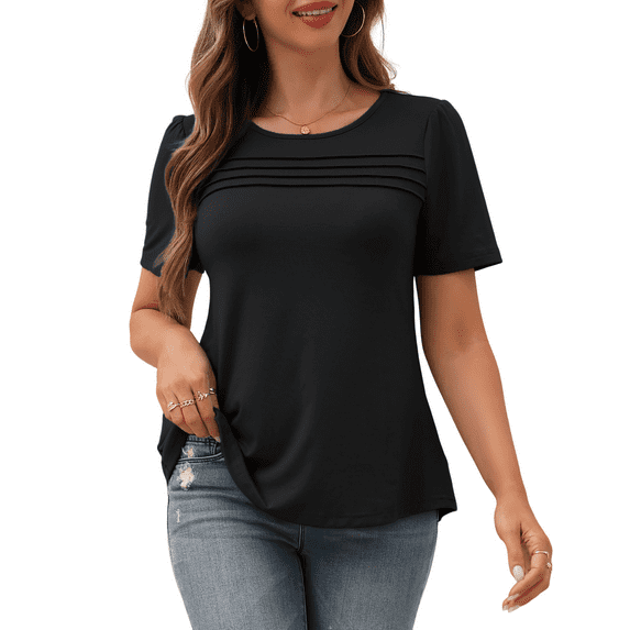 a.Jesdani Womens Blouses Short Sleeve Tunic Tops Pleated Casual Summer Shirts m-3x