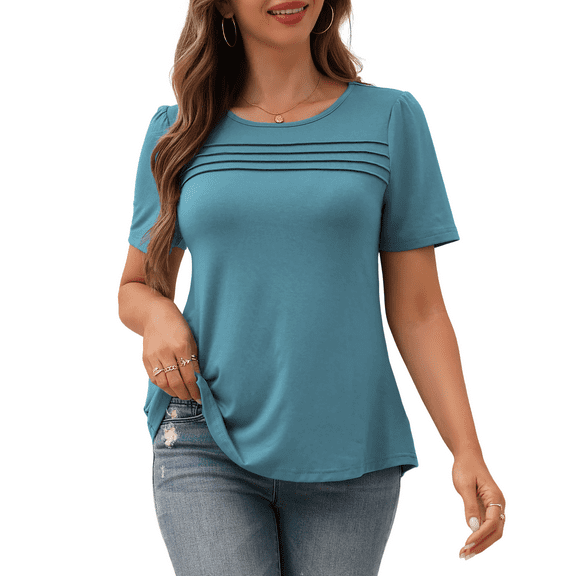 a.Jesdani Womens Blouses Short Sleeve Tunic Tops Pleated Casual Summer Shirts m-3x