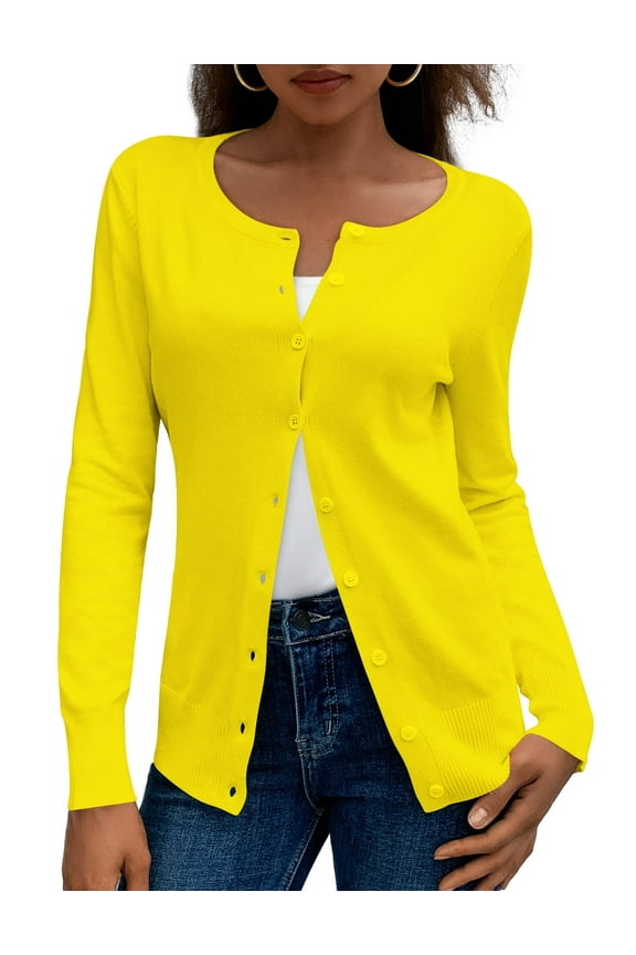 Womens Cardigans Lightweight Soft Knit Crewneck Cardigan Sweater S-2XL