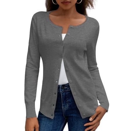a.Jesdani Womens Cardigans Lightweight Soft Knit Crewneck Cardigan Sweater S-2XL