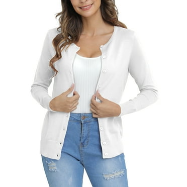 a.Jesdani Womens Cardigans Lightweight Soft Knit Crewneck Cardigan Sweater S-2XL