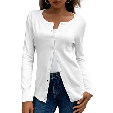 a.Jesdani Womens Cardigans Lightweight Soft Knit Crewneck Cardigan Sweater S-2XL