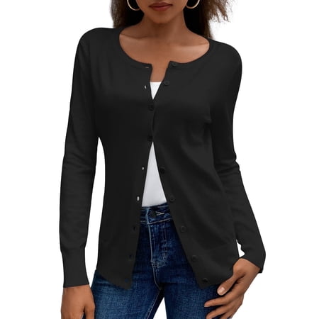 a.Jesdani Womens Cardigans Lightweight Soft Knit Crewneck Cardigan Sweater S-2XL