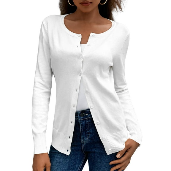 a.Jesdani Womens Cardigans Lightweight Soft Knit Crewneck Cardigan Sweater S-2XL