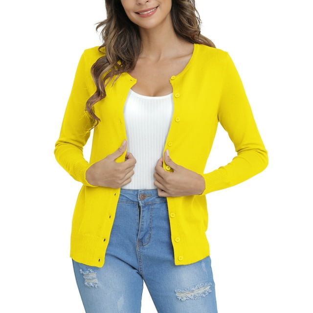 a.Jesdani Womens Cardigans Lightweight Soft Knit Crewneck Cardigan