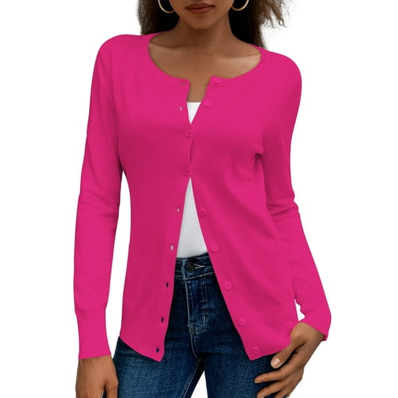 a.Jesdani Womens Cardigans Lightweight Soft Knit Crewneck Cardigan Sweater S-2XL