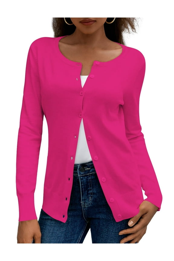 Womens Cardigans Lightweight Soft Knit Crewneck Cardigan Sweater S-2XL