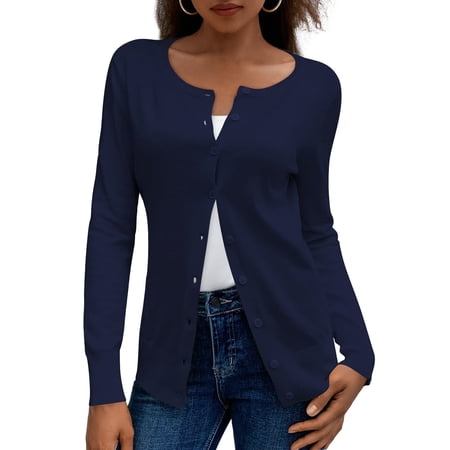 a.Jesdani Womens Cardigans Lightweight Soft Knit Crewneck Cardigan Sweater S-2XL