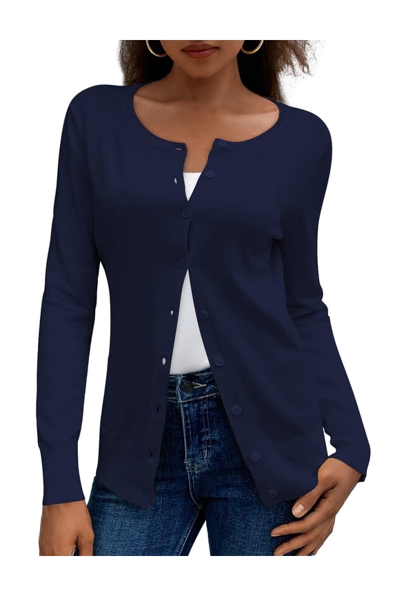 Womens Cardigans Lightweight Soft Knit Crewneck Cardigan Sweater S-2XL