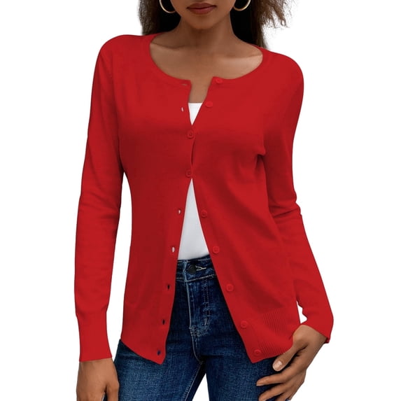 a.Jesdani Womens Cardigans Lightweight Soft Knit Crewneck Cardigan Sweater S-2XL