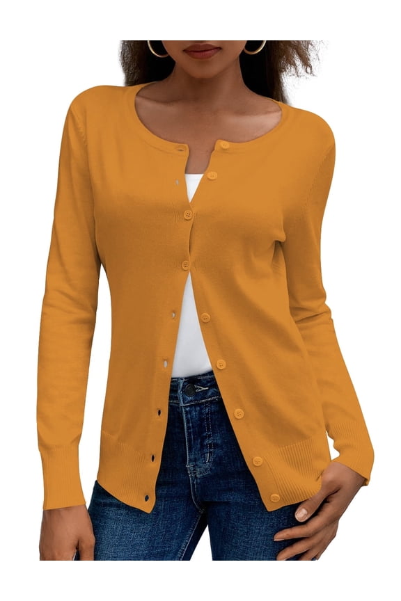 Womens Cardigans Lightweight Soft Knit Crewneck Cardigan Sweater S-2XL