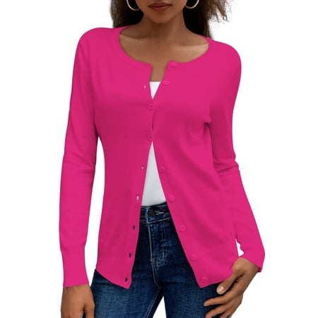 a.Jesdani Womens Cardigans Lightweight Soft Knit Crewneck Cardigan Sweater S-2XL
