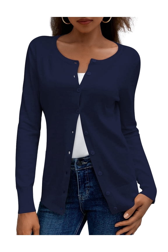 Womens Cardigans Lightweight Soft Knit Crewneck Cardigan Sweater S-2XL