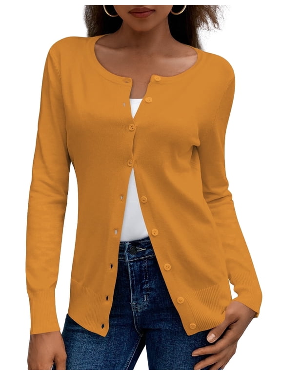 Womens Cardigans Lightweight Soft Knit Crewneck Cardigan Sweater S-2XL