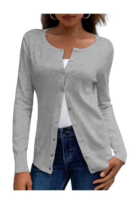 Womens Cardigans Lightweight Soft Knit Crewneck Cardigan Sweater S-2XL