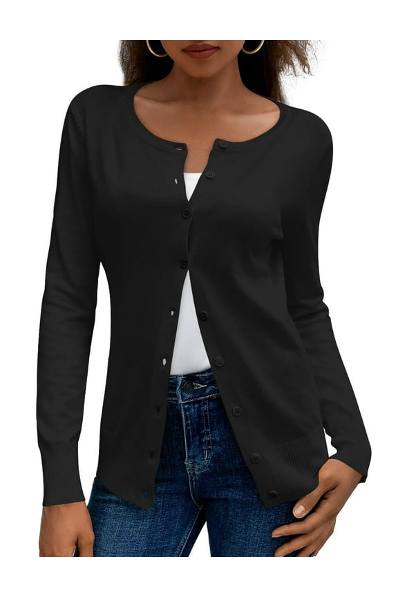 Womens Cardigans Lightweight Soft Knit Crewneck Cardigan Sweater S-2XL