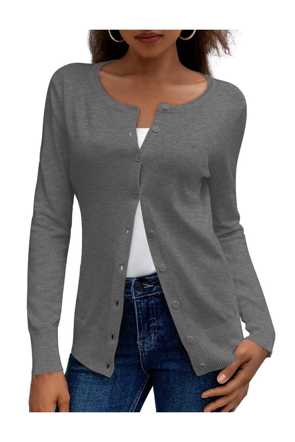 Womens Cardigans Lightweight Soft Knit Crewneck Cardigan Sweater S-2XL