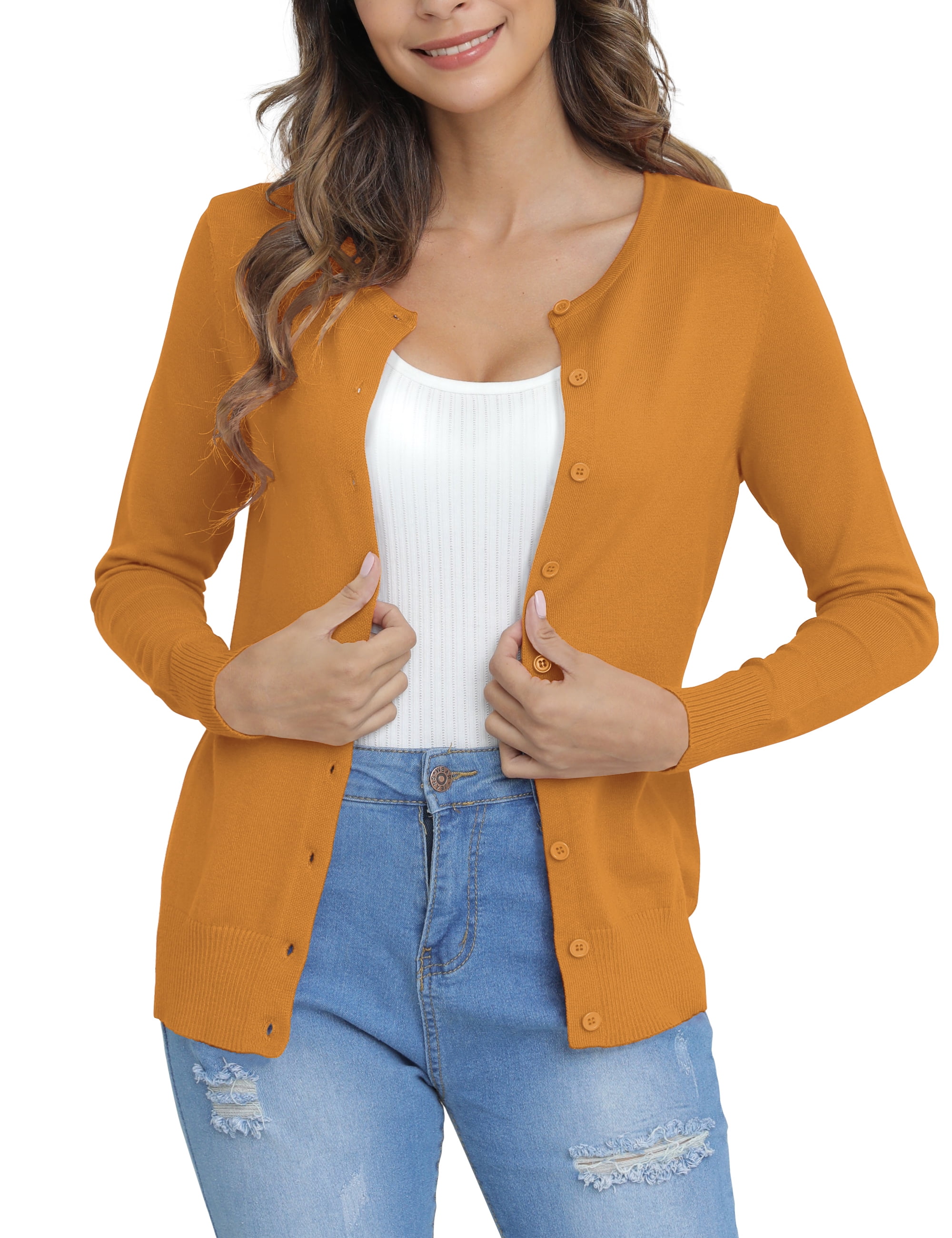 a.Jesdani Womens Cardigans Lightweight Soft Knit Crewneck Cardigan