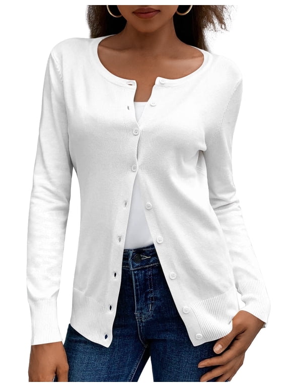 Womens Cardigans Lightweight Soft Knit Crewneck Cardigan Sweater S-2XL