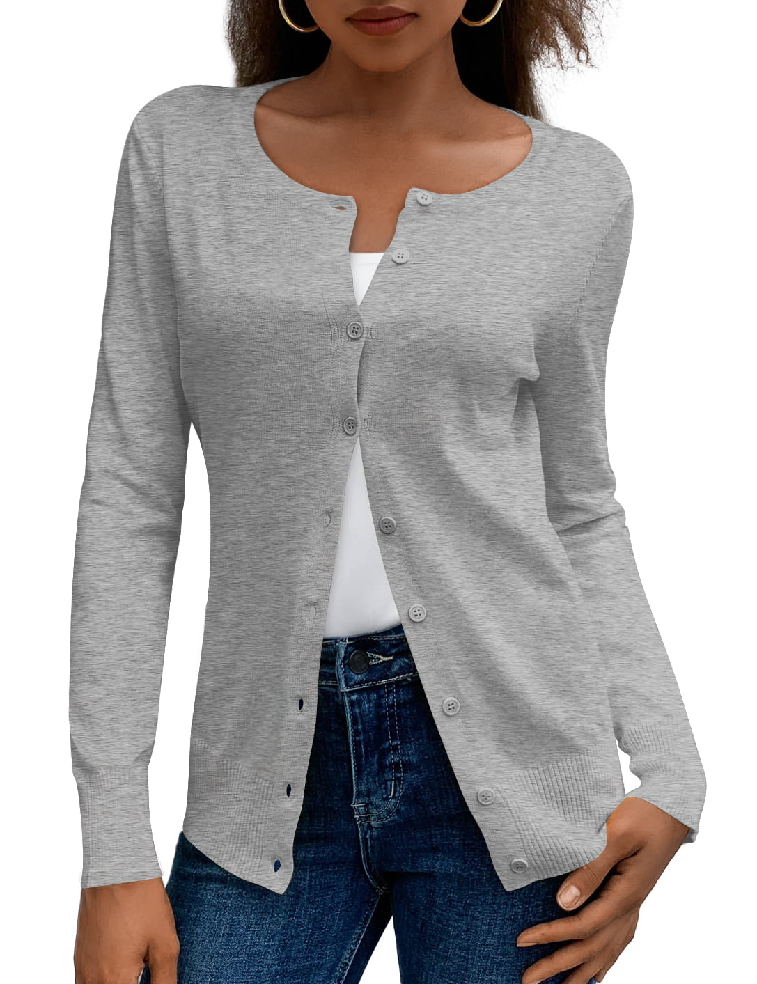 QUALFORT Women's 100% Cotton Cardigan Sweater Long Sleeve Button