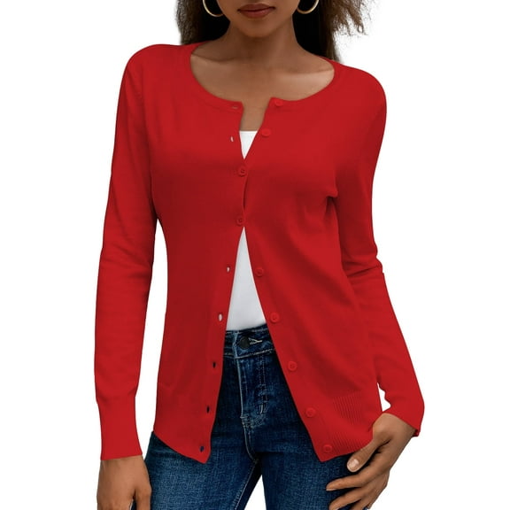 a.Jesdani Womens Cardigans Lightweight Soft Knit Crewneck Cardigan Sweater S-2XL